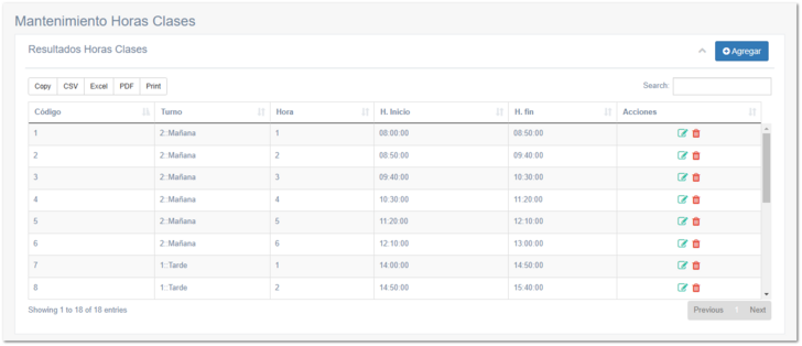5.7.3. Horas de Clase
