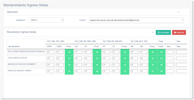 5.3.6. Ingreso de Notas