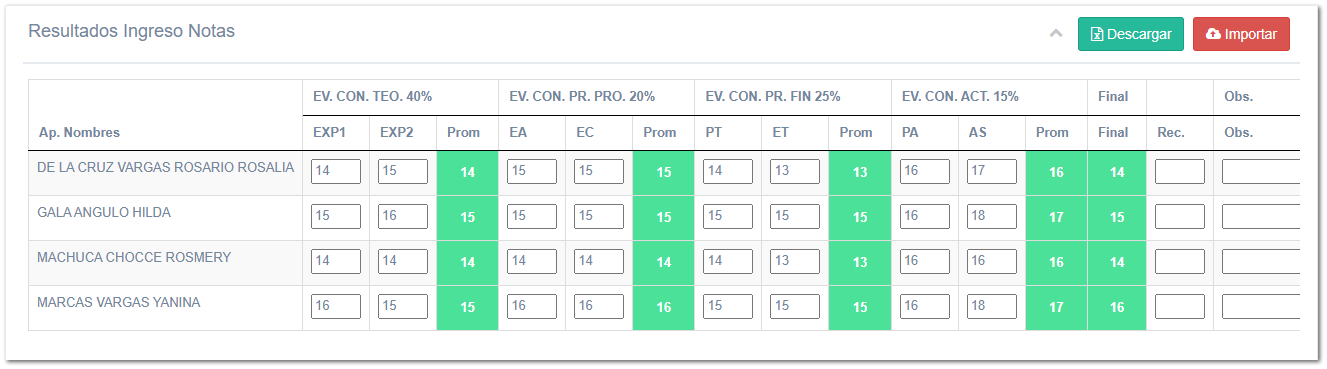 5.3.6. Ingreso de Notas